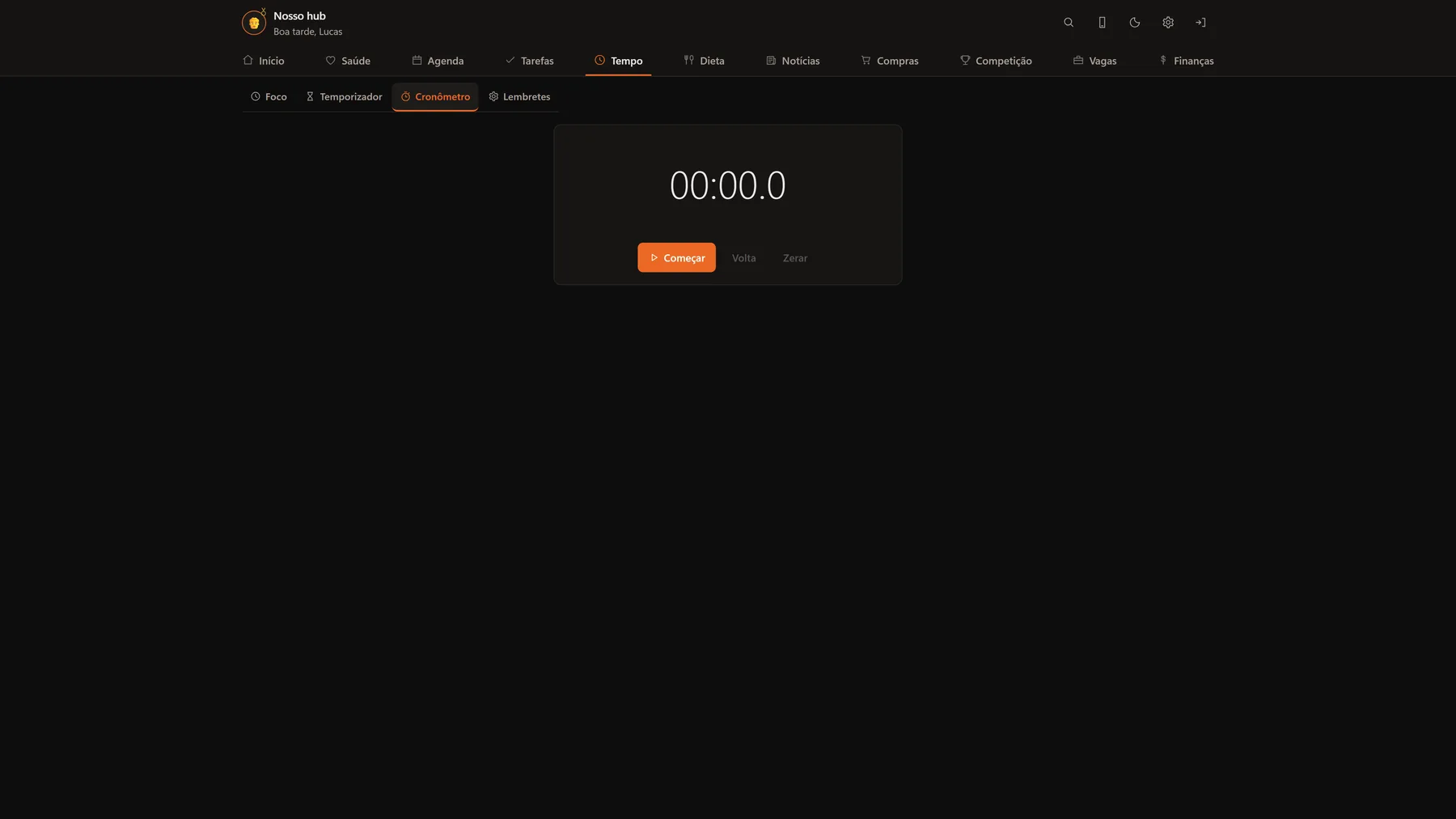 Cronômetro em andamento com a lista de voltas